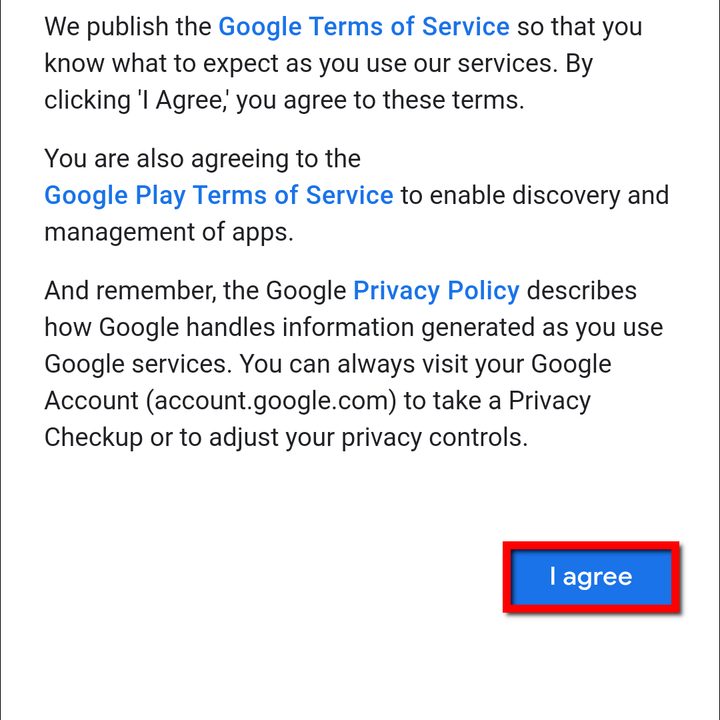 Android 11 Agree to Google Terms