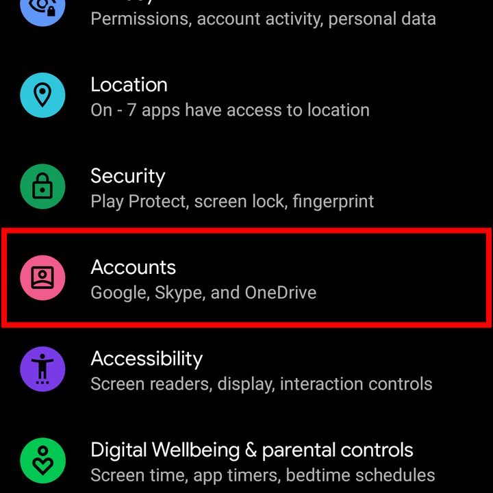 Android 11 Select Accounts