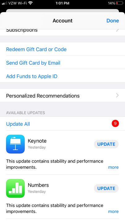 Image of Apple App Store Available Updates Section