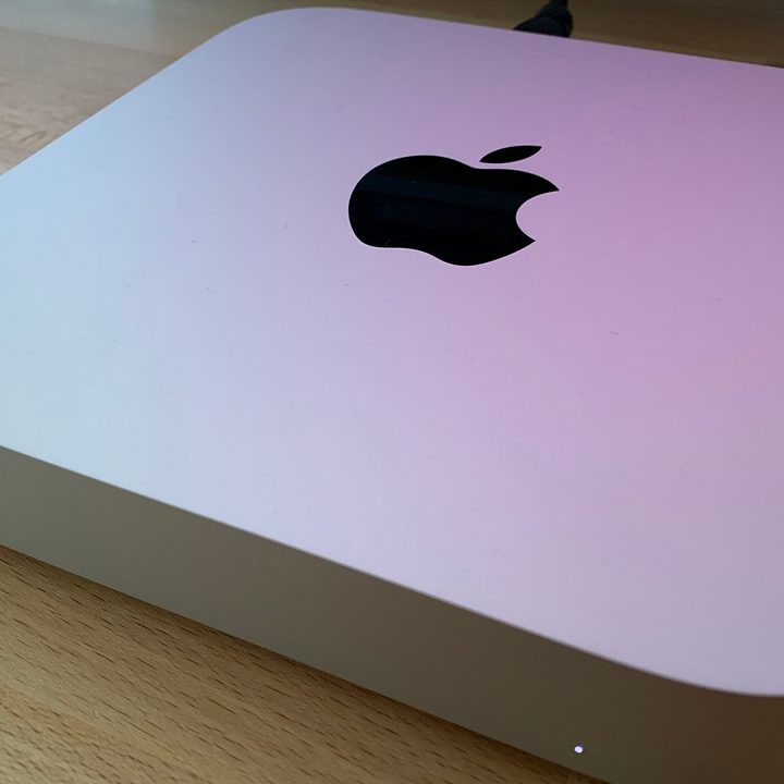 A closeup of the M1 Mac Mini.