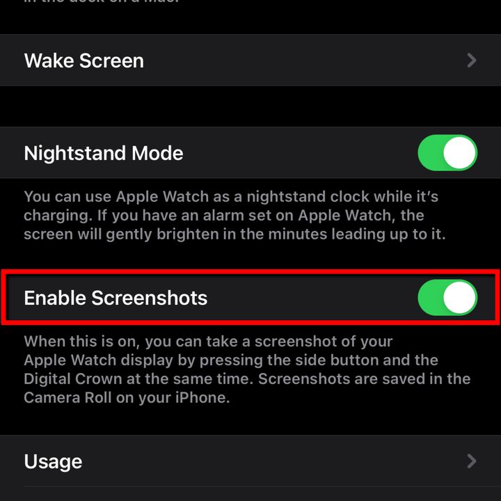 Apple Watch App Enable Screenshots