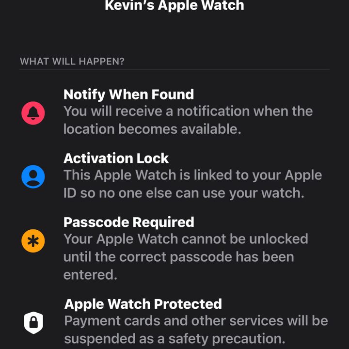 Apple Watch Confirm Lost Mode