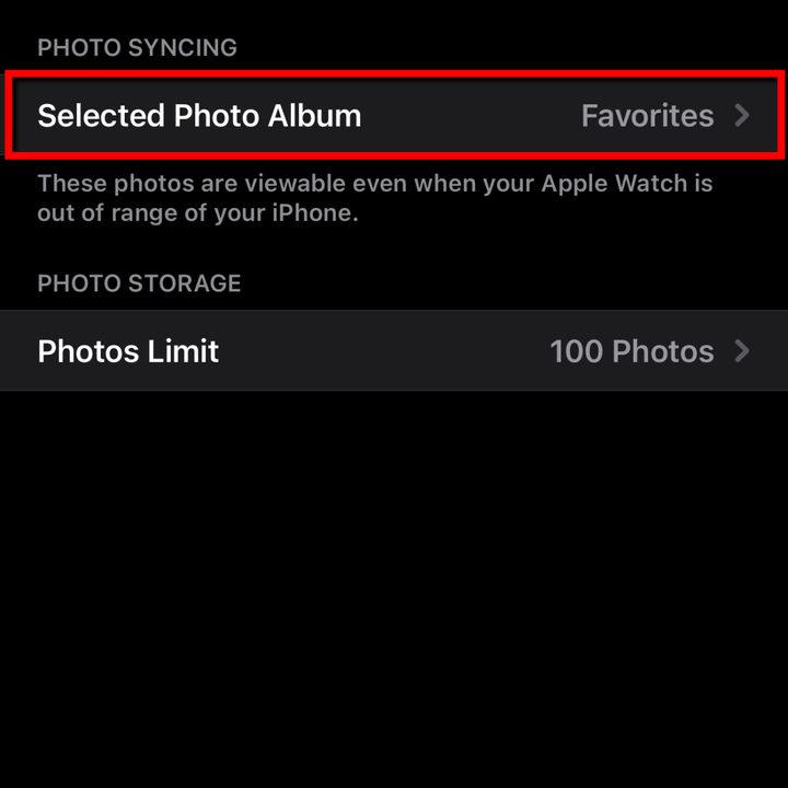 Apple Watch Selected Photo Album