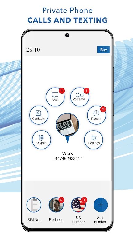 Cloud SIM private calls and texting.