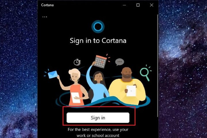 Sign in screen for Cortana screenshot