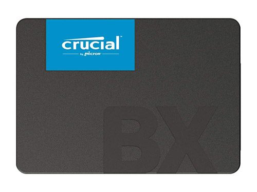 Crucial BX500 SSD on a white background.
