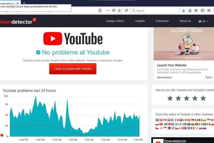Image of Down Detector YouTube Problems Page