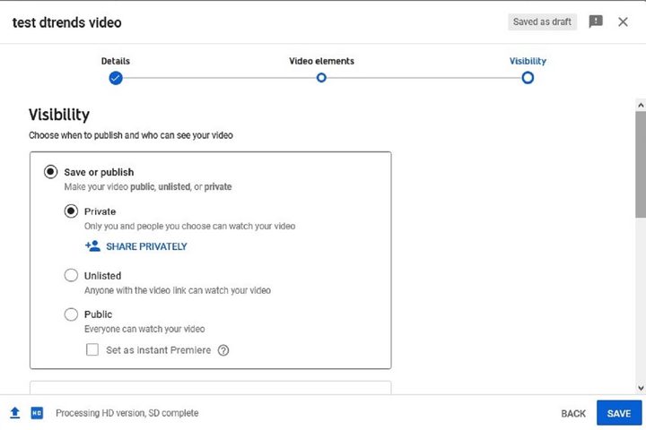 upload video on youtube screenshot visibility screen