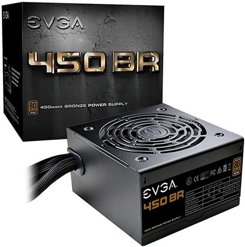 EVGA 450 BR power supply on a white background.