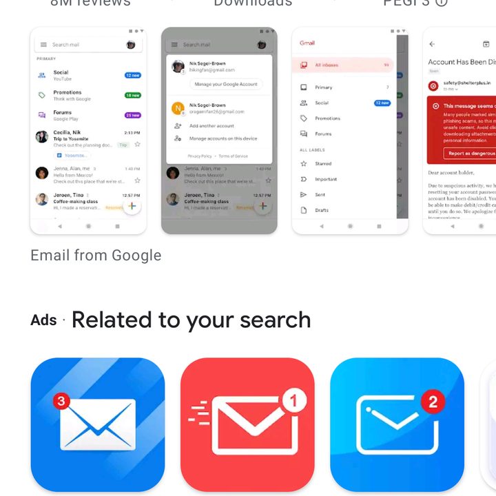how to update apps android gmail search