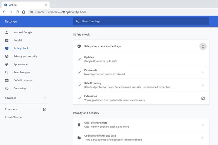 Image of Google Chrome Safety Check Menu
