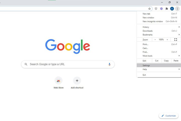 Image of Google Chrome Settings Menu