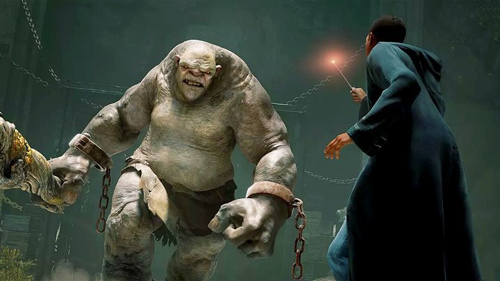A student waving a wand in Hogwarts Legacy.