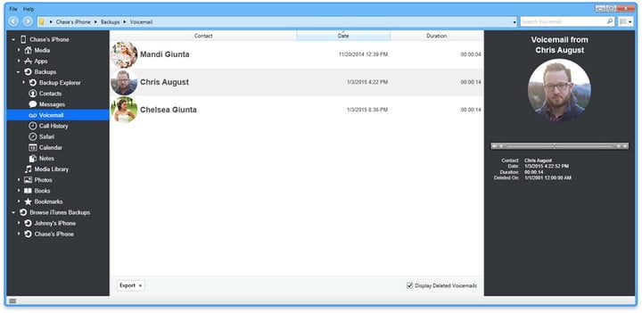 Image of iexplorer voicemail contacts