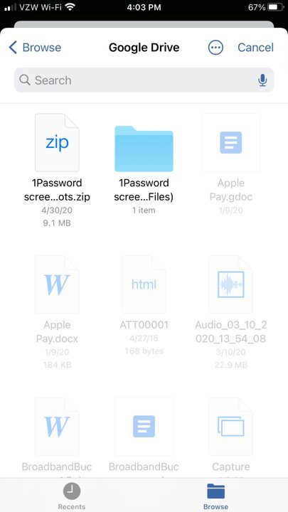 Image of iFont Google Drive Import Menu