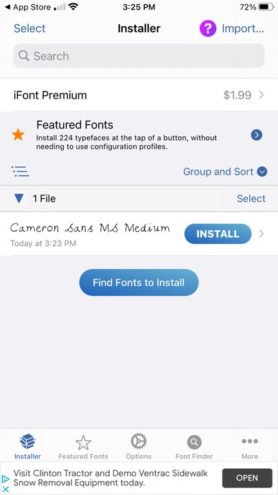 Image of iFont Installer Import Button