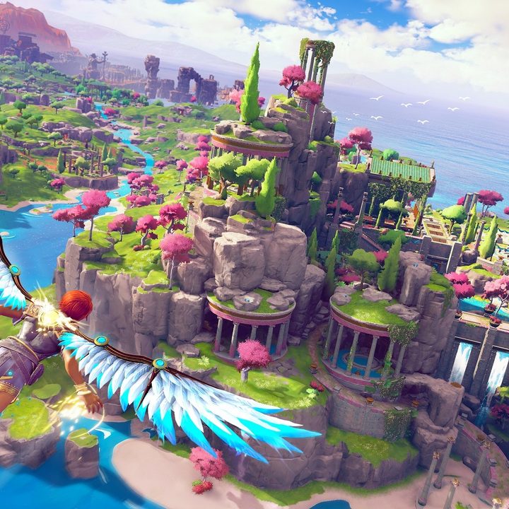Player flying above cliffs in Immortals.