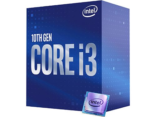 Intel Core i3-10100 processor box on a white background.