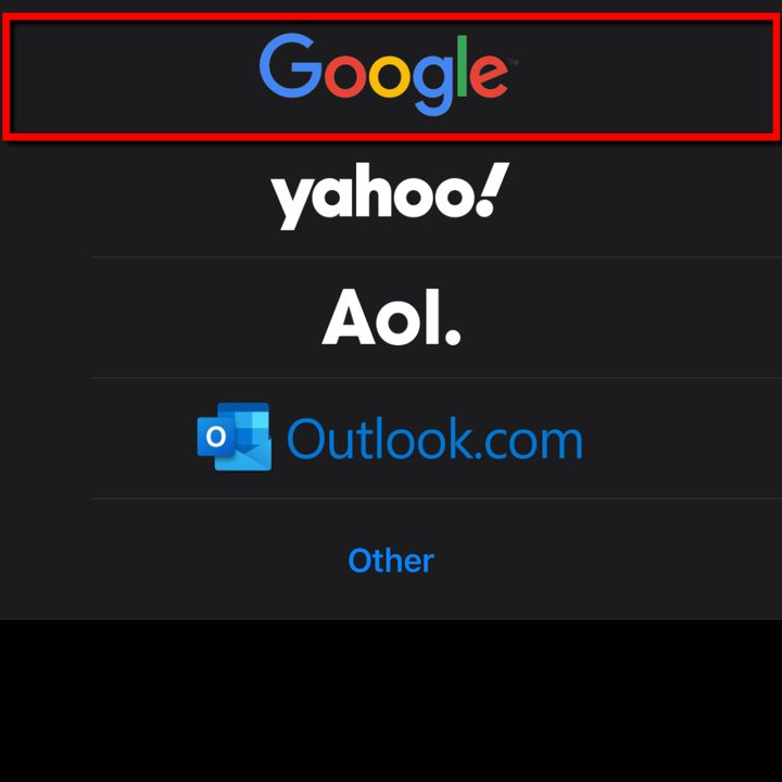 iPhone Settings Mail Select Google