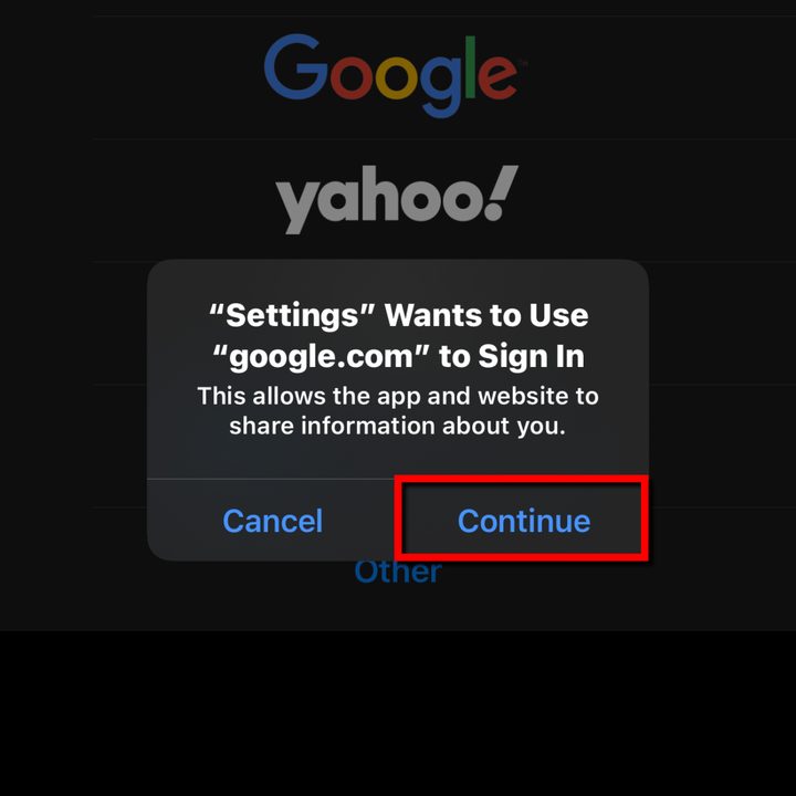 iPhone Settings Mail Sign In Google
