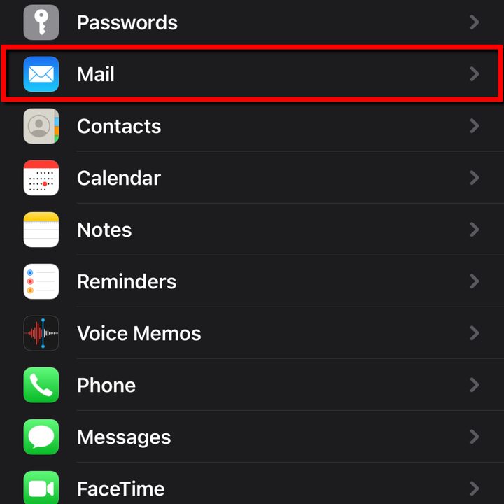 iPhone Settings Select Mail