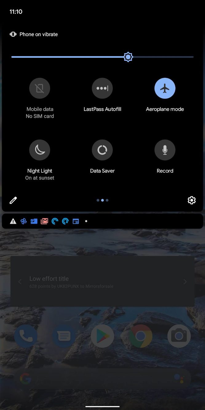 Google Pixel 3a Airplane Mode screen