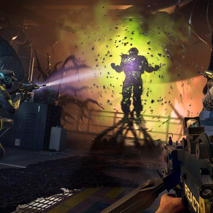 A squad shoots an alien in Rainbow Six Extraction.