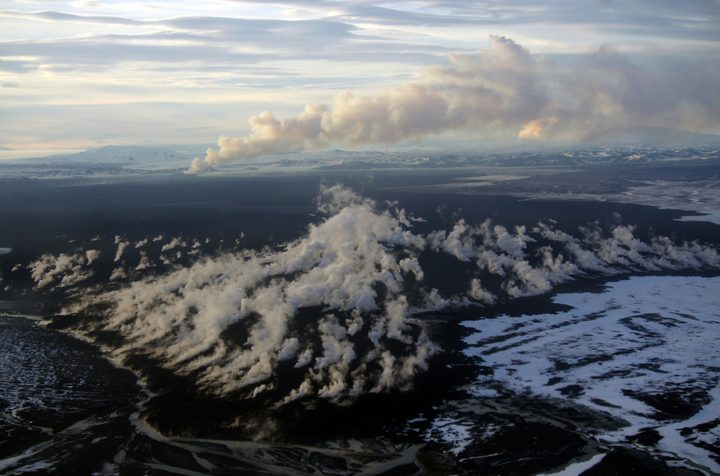 Holuhraun lava flow field in Iceland where Christopher Hamilton and team are testing new ways for drones and rovers to work together to explore Mars