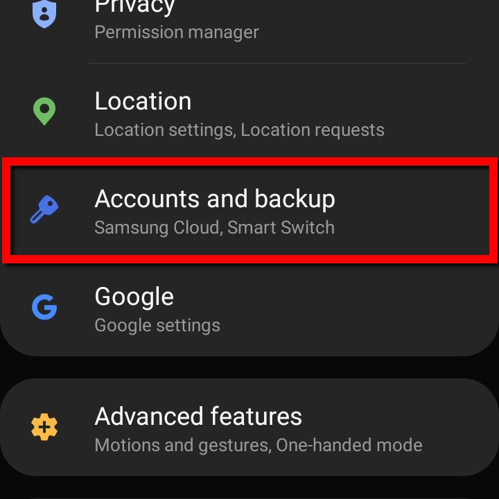 Samsung Galaxy Accounts and Backup