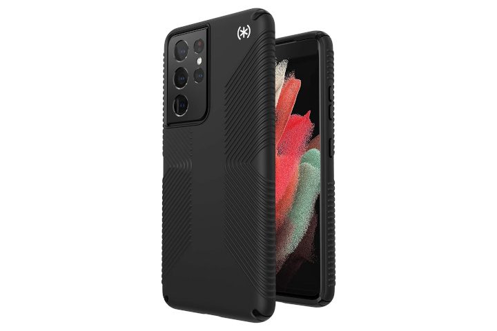 Black Spec case for a Samsung Galaxy S21 Ultra.