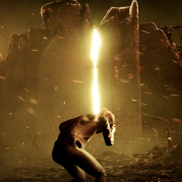 A woman holding her head in a nightmare.