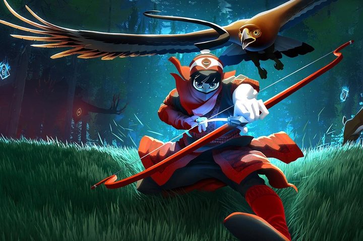 An archer and an eagle in The Pathless.
