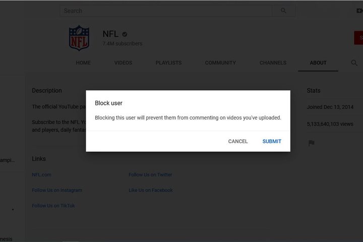 Image of YouTube Block User Submit Button