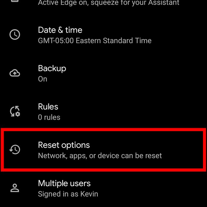 Android 11 Reset Options