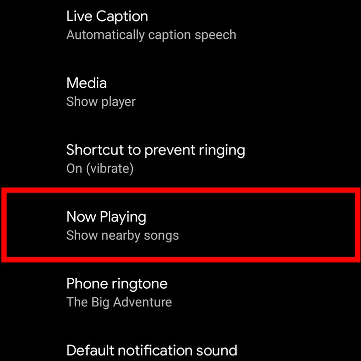 Android 11 Settings Now Playing