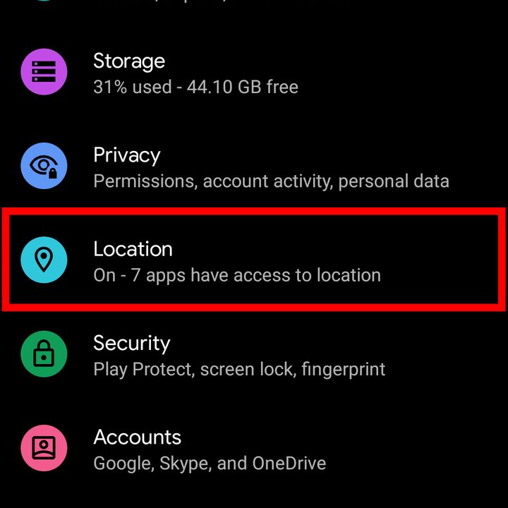 Android 11 Settings Select Location