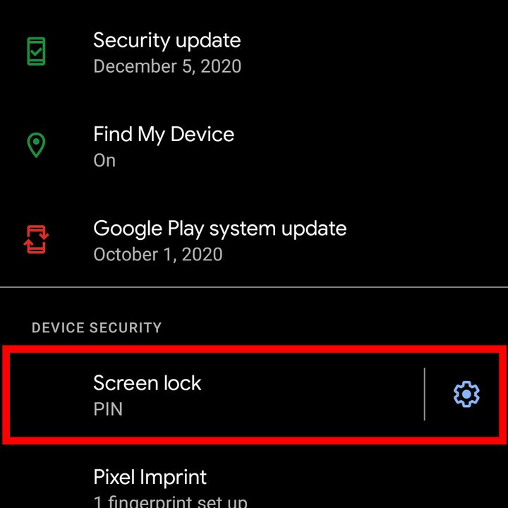 Android 11 Settings Select Screen Lock