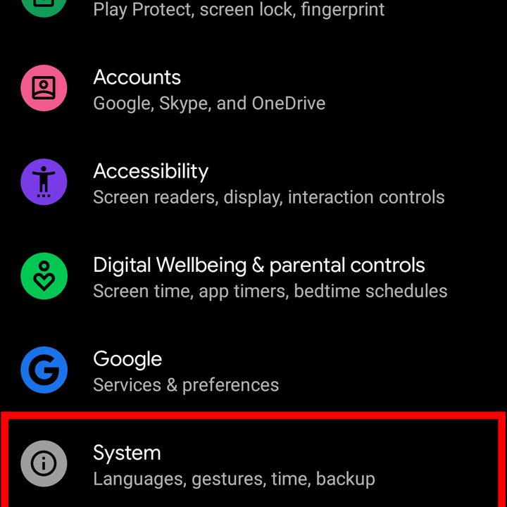 Android 11 Settings Select System