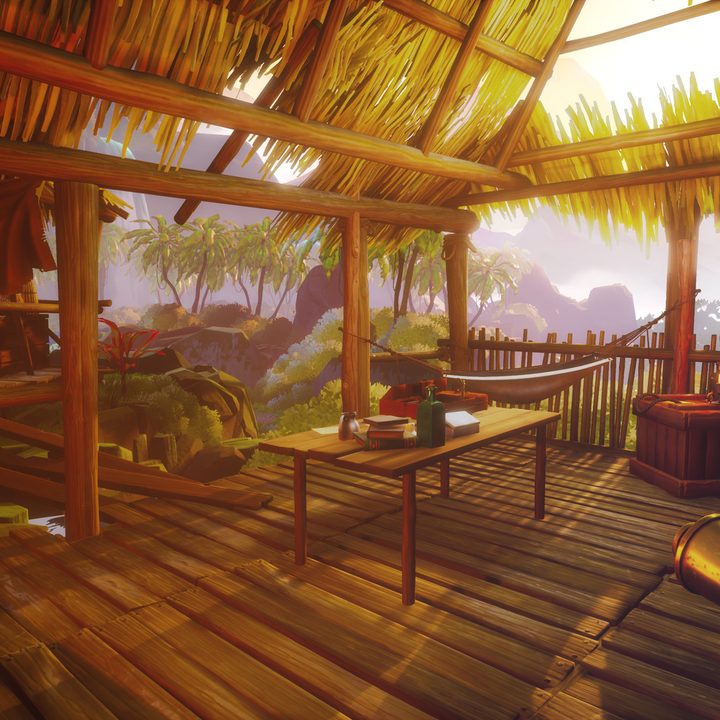 A shack built on a tropical island.