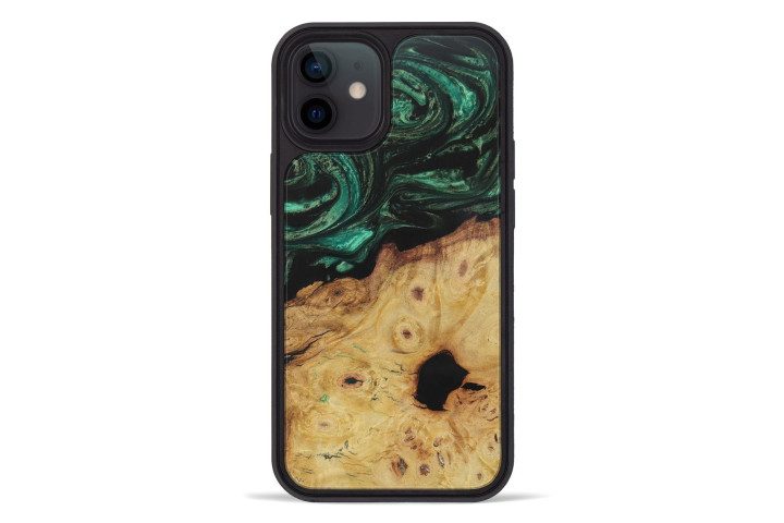 Carved Adoree Case in wood burl and green resin