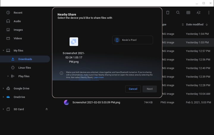 Chrome OS Nearby Share Prompt