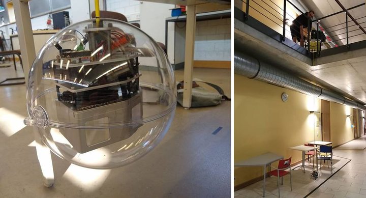 A prototype developed by the University of W&uuml;rzburg of the Daedalus probe that would be lowered into a lunar cave using a tether.