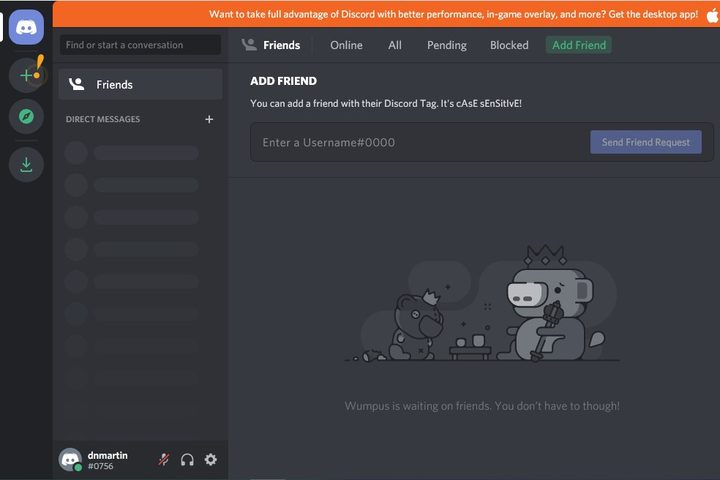 Image of Discord Web Client Homepage