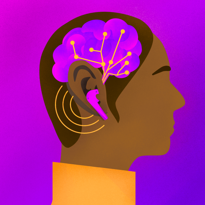 illustration of an ear bud in a persons ear