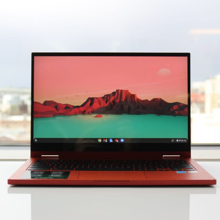 Galaxy Chromebook sitting on a table.