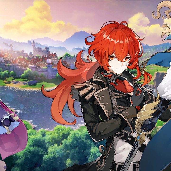 Characters posing in Genshin Impact.