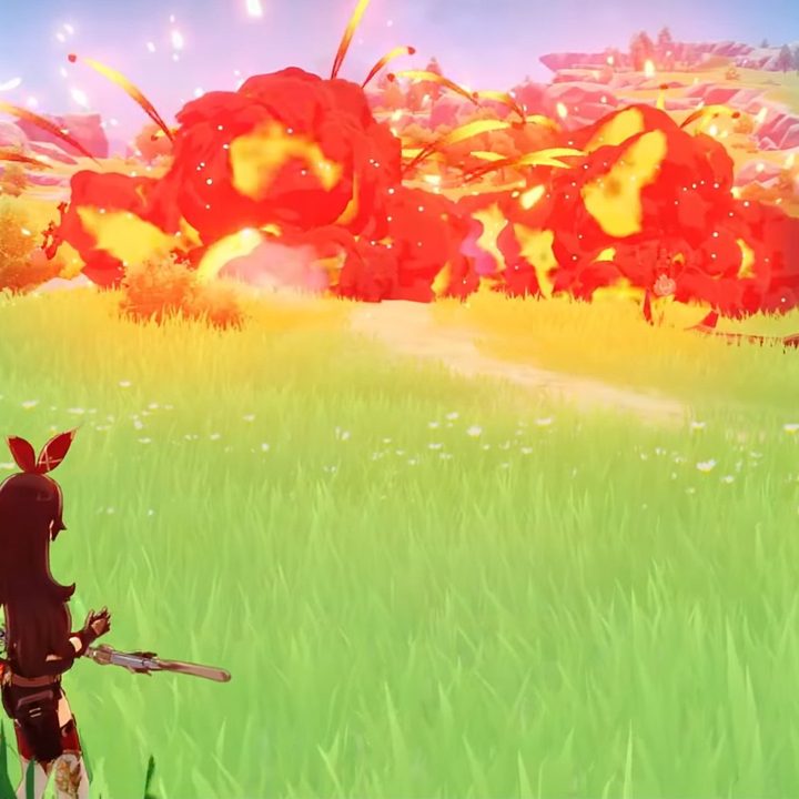 Explosion in a field in Genshin Impact.