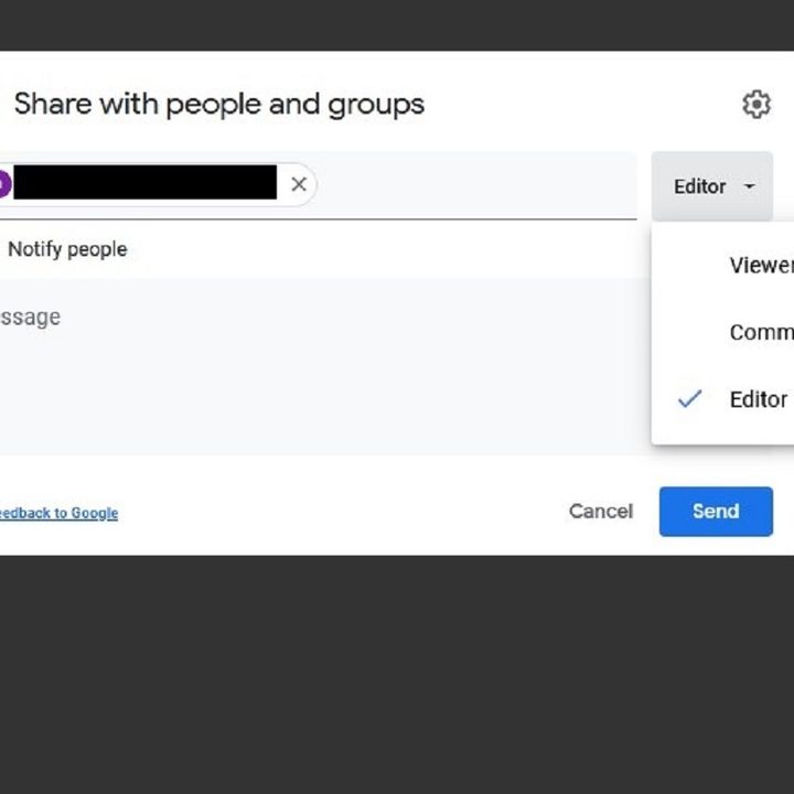 Google Docs sharing options screenshot.