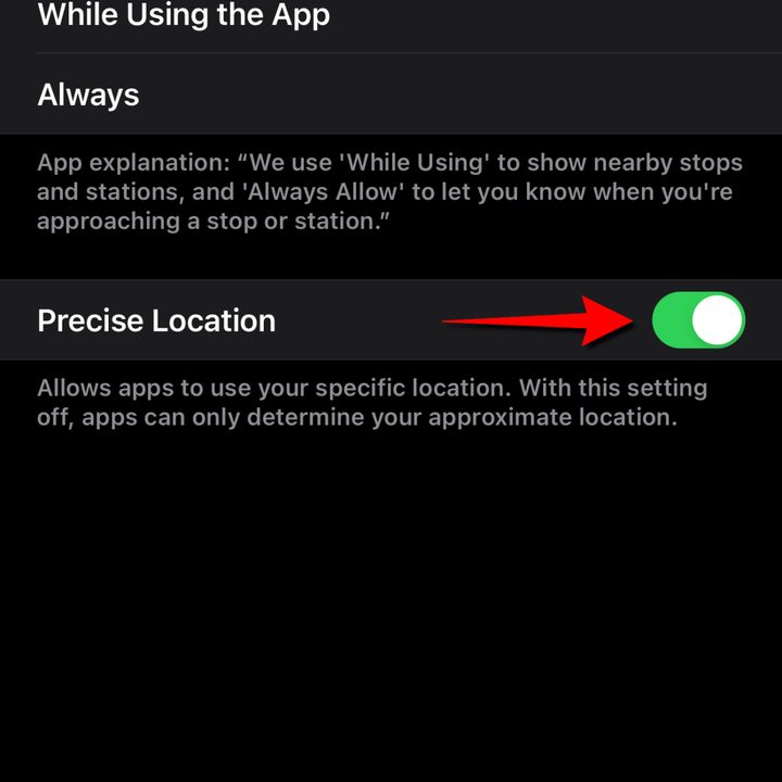 iOS 14 Precise Location Toggle