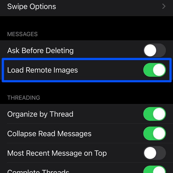 Disable Images iOS Mail